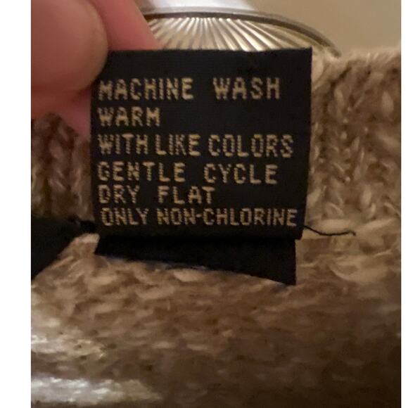 New River Vintage Y2K 90s 80s Cable Knit Tan Linen Crewneck Sweater Size Medium - Picture 4 of 5